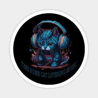 time bomb cat listening music Magnet